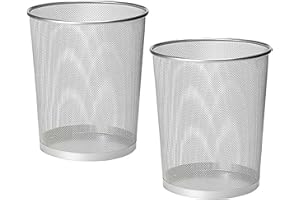 2 UR DOOR Metal Mesh Waste Basket Round Trash Bin For Kitchen, Bathroom, Bedroom - 27x23.5x23.5cm - Office Garbage Bin, Teenagers Room and Dorm Accessories, Lightweight Rubbish Can (Silver2)