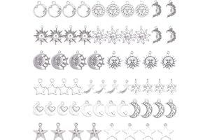SUNNYCLUE 1 boîte 60 pièces 15 Styles Antique Argent Soleil Lune Étoiles Charmes Pendentifs pour Boucle d'oreille Collier Bracelet Fabrication de Bijoux Fournitures