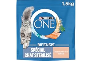 PURINA ONE | BIFENSIS | Croquettes Chat Adulte Stérilisé | Renforce le système immunitaire, améliore l'équilibre du microbiome, aide à maintenir un système urinaire sain | Truite | Sac | Lot (6x1,5Kg)