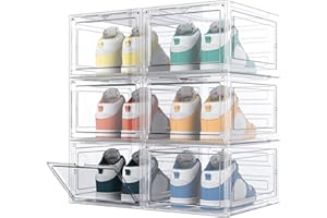 HOMIDEC Cajas de Zapatos, 6 pcs Organizador Zapatos Cajas de Almacenamiento de Zapatos de Plástico Transparente Apilables, Contenedores Organizadores de Zapatos con tapas para Mujeres/Hombres
