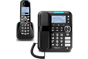 Amplicomms BigTel 1580 Combo, téléphone Filaire à Grosses Touches avec répondeur et combiné sans Fil, Audio-Boost, sonneries puissantes, Compatible avec Aides auditives