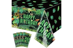 QUERICKY 4 Pack Reptile Birthday Tablecloths, 130x220cm Reptiles Snake Lizard Alligator Turtle Table Cover, Jungle Swamp Wilderness Decorations for Kids Boys Birthday Party Decor Supplies