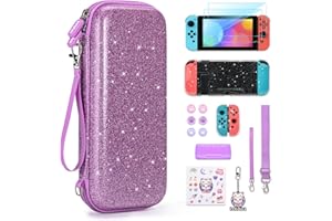 IA INNOAURA innoAura Étui pour Switch Violet, 16 en 1 Switch D'Accessoires avec Sac de Transport Switch, Housse Switch Étincelant, Protection D'Écran, Étui de Jeu Switch et Capuchons (Paillettes Violettes)