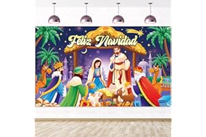 DPKOW Feliz Navidad Pancarta para Reyes Magos Belen Decoración, Niño Jesús Dios ha Nacido Fondo para Nacimiento Interior Exterior Balcon, 185 * 110cm