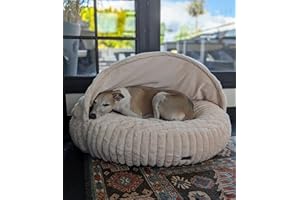 EDEL&SCHNELL Hundebett Wechselbezug Hellbeige 90 cm Ersatz Bezug Hundebett Flocke mit Kapuze Bezüge als Hundehöhle aus weichem Kunstfell