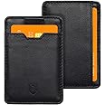 ALLEN & MATE RFID Blocking Wallet for Men – Slim Minimalist Leather Card Holder with Smart Strap – Holds 5 Cards – Compact Front Pocket Wallet – Gift Box & Keychain Included (Black)