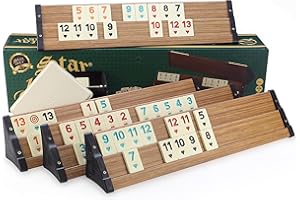 BIKONEIREI SEMUS - Star Holz Optik Rummy Set Okey mit Melamin Steine Plastik Okey TAKIMI