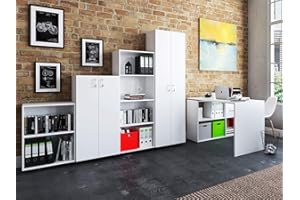 möbelando Büro-Kombi Komplettset Büroprogramm Arbeitszimmer Möbelset Büromöbel Trio 2345" Weiß