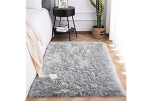 SXYHKJ Faux Tappetto di Pelle di Pecora Tappeto,Pelliccia Sintetica Tappeto Vello di Pecora - Imitazione Lana, Adatto per Tappeto per Soggiorno (60 x 90 cm -Rettangolo, Grigio)
