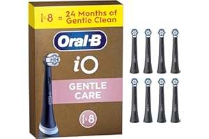 Oral-B iO Gentle Care Original Electric Toothbrush Heads, Black, Pack of 8 Oral B Replacement Toothrush Heads with Extra Soft Bristles for Sensitive Gums & Gentle Plaque Removal, Packaging May Vary