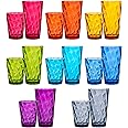 US Acrylic Optix Plastic Reusable Drinking Glasses (Set of 16) 14oz Rocks & 20oz Water Cups in Jewel Tone Colors | BPA-Free Tumblers, Made in USA | Top-Rack Dishwasher Safe