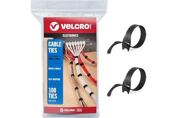 VELCRO varumärke – ONE-WRAP kabelhantering, tunna självgreppande buntband, återanvändbara, lätta, 8 tum x 1/2 tum, 100 ct –