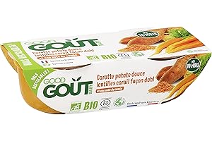 GOOD GOÛT - Carottes, Patates Douces, Lentilles Corail Façon Dahl - Plat Cuisiné Pour Bébé - Dès 8 Mois - Petits Morceaux - 100% Bio - Cuisiné En France - Bol Micro-Ondable Et Recyclable - 2x190g