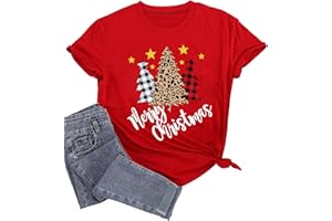 SUWATOIN Christmas T-Shirts for Women Xmas Tree Shirt Short Sleeve Casual Holiday Shirts Top