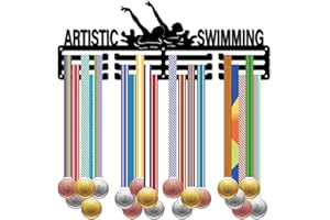 CREATCABIN Porta Medaglie per Nuoto Artistico Display Porta Medaglie Porta Medaglie Cornice per Montaggio A Parete Sport Appeso Atleta Metallo Ferro Nero Organizer Rack Appendere 60 Medaglie 40x15cm