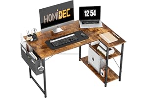 HOMIDEC L Shaped Desk 100CM Computer Desk Study Office Table GamingDesk Writing Table With Bookshelf Reversible Corner Table For Home Office Studio Workstation