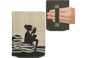 kwmobile Étui Compatible avec Pocketbook Verse/Pro/Color/Vivlio Light/Light HD Coque - Étui à Rabat magnétique Tablette eReader Similicuir avec Sangle - Noir-Beige