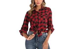 Yukiuiny Chemisier Carreaux 100% Coton Femme Chemise Bucheron Western T Shirt Casual Décontractée Classique Retro Ecossaise Flanelle Blouse Gilet Vintage