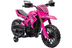 AIYAPLAY Moto Eléctrica para Niños de +3 Años Moto de Batería 12V para Niños con Ruedas de Entrenamiento Acelerador en Puño y Bocina Carga 30 kg Rosa