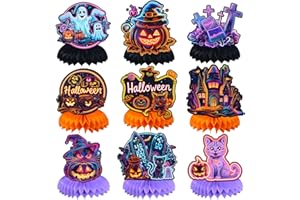 Wothfav Centrotavola Festa Halloween Decorazioni, 9 Pezzi Decorazioni da Tavola per Halloween, Centrotavola a Nido d'Ape di Halloween, Zucca, Fantasma, Gatto, Tomba - Non Luminescente