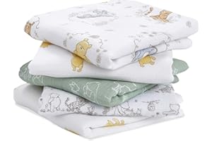 aden + anais™ essentials Langes Bébé Musy, Ensemble de Langes Prélavés en Mousseline 100% Coton, Multi usages, Adapté pour les Nouveau-nés, Lot de 5, 60x60cm, Garçon, Fille, Imprimé winnie + friends