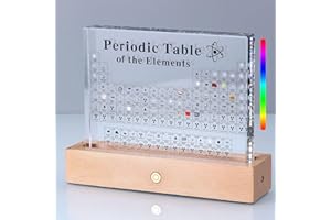 Healand Periodentafel aus Acryl mit echten Elementen, Periodentafel der chemischen Elemente, Anzeige für Dekoration, Handwerk, Studenten, Lehrer, Ständer aus Holz, bunte Lichter, Geschenkbox