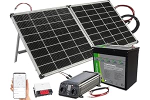 revolt Solaranlage für Garten: Solar-Set: Wechselrichter 230 V, Akku, Laderegeler & 240-W-Solarpanel (Solaranlage Gartenhaus, Solar für Gartenhaus, Inselanlage 230V Speicher)