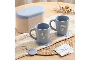 Eha Earth-Friendly Mr & Mrs Classic Coffee Mugs for Couple Wedding Gift for Couples Made with Rice Husk Two Mugs, Coasters Set of 2, Keychain & One Loopac Box 300 ml Azure