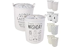 LessMo Trieuse de Rangement pour Panier à Linge avec Cordon de Serrage, paniers à Linge escamotables escamotables, Lin de Coton Rond imperméable, [2PCS, épaissi 19.7 "/ Large]