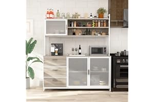 DEZAGCE Küchenschrank,Hochschrank Küchenbuffet mit 3 Türen, Vitrinenschrank, Buffetschrank mit 3 Schubladen, MDF, Schlichter industrieller Stil, 174 * 150 * 40 cm