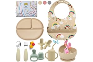 HappyDoo | Set Pappa Svezzamento | 12 Pezzi | Piatto Svezzamento con Ventosa | Citola | Bavaglini | Posate per Bambini | Bicchiere | Regalo Ciuccio Frutta |Set Pappa | In Confezione Regalo