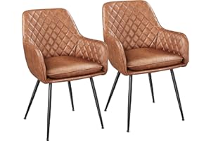 Yaheetech Set of 2 PU Leather Dining Chairs Modern Tufted Accent Chairs with Backrest/Armrest for Kitchen/Living Room/Counter/Lounge, Brown