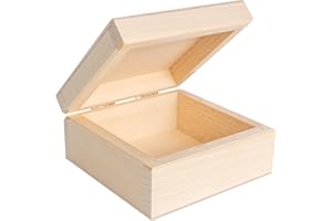 Creative Deco Małe Drewniane Pudełko z Pokrywką | Szkatułka na Wspomnienia Dziecka | Na Prezent Biżuterię | 10x10x5 cm (+/-0,5cm) | Niemalowane Naturalne | do Decoupage Dekoracji Przechowywania