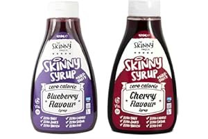 The Skinny Food Co. Syrup Twin Pack SW Cherry & Blueberry Dessert Topping Sugar Free Zero Calories Guilt Free Sauce