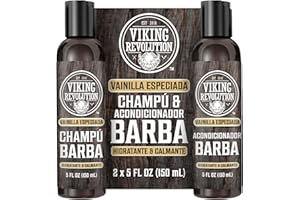 Viking Revolution Juego Champú y Acondicionador Para Barba con Aceites de Argán y Jojoba - Champú Barba de Hombre que Suaviza y Fortalece - Vanilla Especiada (2 x 150 ml)