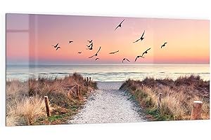 DEQORI Küchenrückwand Glas | Motiv Strandaufgang zur Ostsee | 100x50 cm | Bad- oder Herd-Rückwand | Herdblende Spritzschutz für Küche & Badezimmer | Moderne Deko für Fliesenspiegel