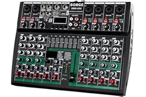 BOMGE Professioneller Audio-Mixer, Soundboard-Konsole, Schreibtischsystem, Schnittstelle, 8-K, USB, Bluetooth, MP3-Computereingang, 48 V, Phantomspeisung, Stereo, DJ-Studio, FX 256 Bit DSP, für