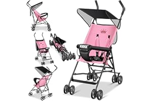 KIDIZ® Kinderwagen CITY Buggy Kinderbuggy klappbar Sportwagen Faltbar 360° 4-Zoll-Räder Inkl. Sonnen- und Regenverdeck zusammenklappbar 5-Punkt-Sicherheitsgurt ab 6 Monate, Rosa