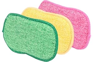 AUERVO Lot 3 Éponges à Récurer pour la Cuisine - Éponge en Microfibre Anti-Rayures pour Cuisine, Vaisselle, Casseroles et Poêles, Double Face Réutilisable