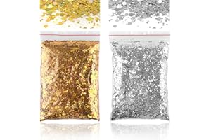 DEEPTON 100g Glitzer Basteln, Gold + Silber, Pulver zum Basteln für Makeup, Nägel, Gesicht, Handwerk, Nagelkunst, Kartenbasteln