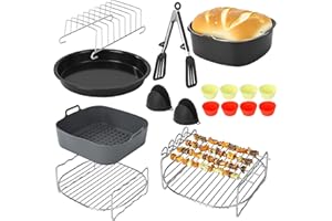 CAIXINYI Accessori Friggitrice ad Aria -Accessori per Philips 7,3L/7,2L, Ninja 5,8L/6,2L, COSORI 5.5L 4.7L, Cecotec 5,5L/6L, rivestimento antiaderente, lavabile in lavastoviglie, senza BPA