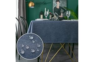 Yeahshion Tovaglia Rettangolare Antimacchia Blu 140x240 cm, Tovaglia Impermeabile Effetto Lino Poliestere per Protezione Tavolo, Sala da Pranzo, Ristorante (Blu, 140x240 cm)