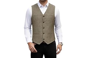 HISDERN Hommes Formelle Tweed Gilets Mariage Laine Gilet Chevron Gilets Sans Manche Casual de Fete Robe Costume Gilet pour Homme