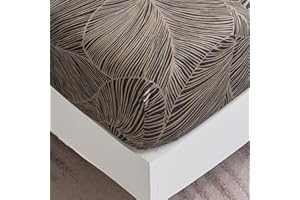 JEMIIPEE Spannbettlaken 90x200 cm - Tropisches Blättermuster - Spannbettuch Bis 30 cm Matratzenhöhe - Bettlaken Weiche Polyester-Mikrofaser Braun