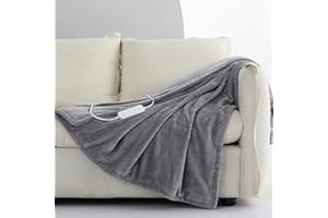 CORIWELL Wärmedecke Heizdecke mit Abschaltautomatik - 180 ×130 cm Flanell Elektrische Wärmedecke, 3 Temperaturstufen - Waschbar Heizdecke Kuscheldecke fürs Bett mit Überhitzungsschutz - Grau