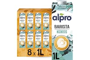 ‎ALPRO Alpro Barista Kokos – Zum Aufschäumen – 100 Prozent pflanzlich, vegan und milchfrei – Von Natur aus laktosefrei – Reich an Calcium und Vitaminen – 8 x 1 L