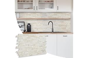 NOVECRAFTO Natural Stone Effect 3D Wall Panelling Kit of 4 pcs, PVC Wall Panel Size 37.59x18.8 in (95.5x48cm) Covering 4.93 ft² (0.46 m²) for Kitchen, Bathroom, Living Room, DIY Natural Stone Beige