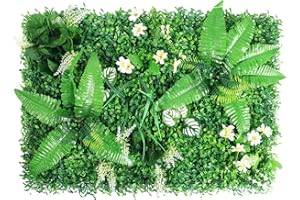 ANMINY 1Pc Artificial Plant Wall Panels 24×16 Inches Artificial Fence Screening Fake Grass Ivy Fence Leaves with Grid Boxwood Panel Garden Screening Backdrop Wall Panelling,Pattern#1