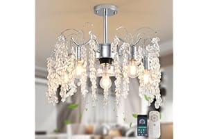 Ganeed Ventilador de Techo con Luces y Mando a Distancia Lámpara Colgante Moderna Lámpara Colgante de Cristales Candelabro 6 Velocidades de Viento para Dormitorio Cocina Salón Hoja de Sauce 4 Luces