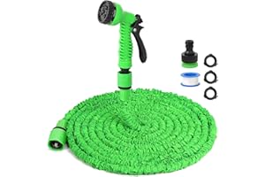 HELHOM Expandable Garden Hose Water Pipe - Expandable Green Water Hose with 7 Function Spray Nozzle, 50FT